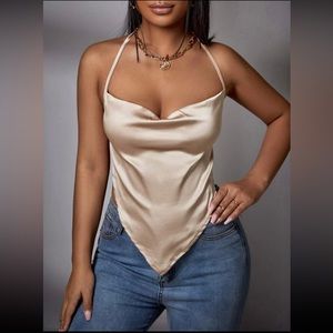 BRAND NEW! Tied Open Back Satin Halter Top